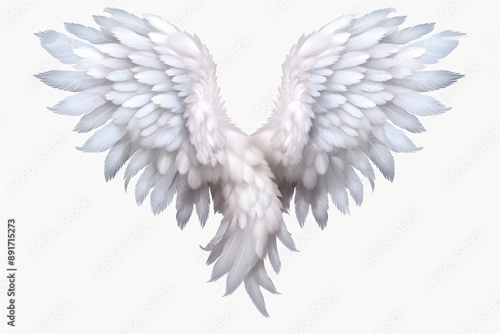 White feathered angel wings symbolizing purity on transparent background White feathered angel wings symbolizing purity on transparent background