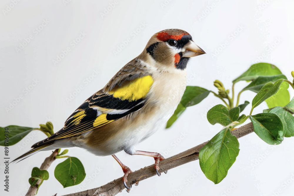 Obraz premium European Goldfinch on Green Branch