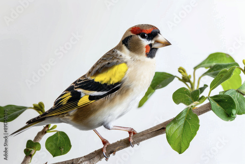 European Goldfinch on Green Branch