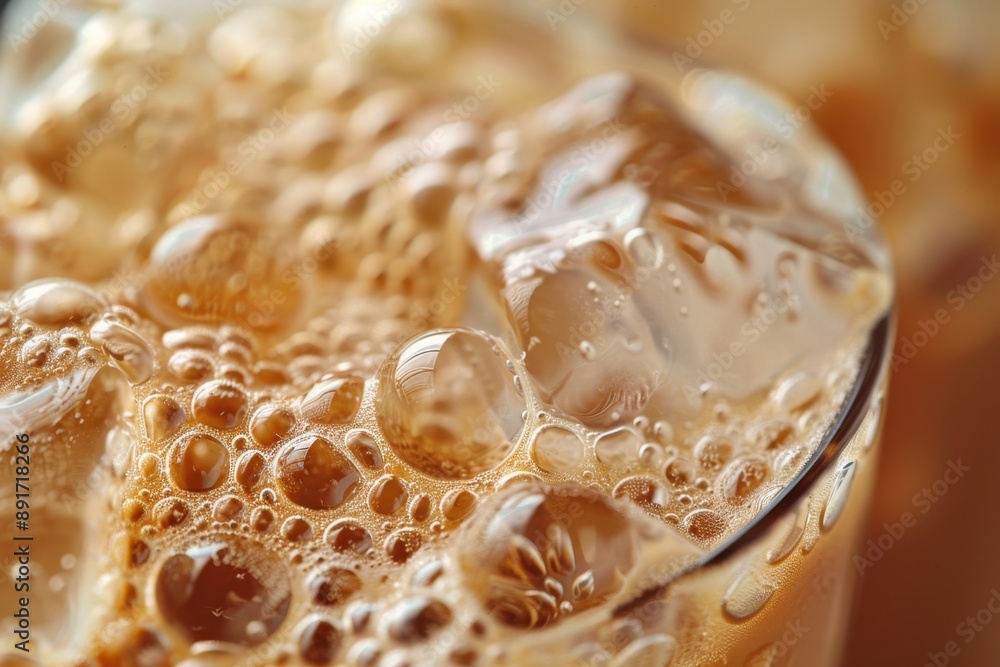 Close-up detail of ice in iced coffee.
Close-up detail of ice in iced coffee.