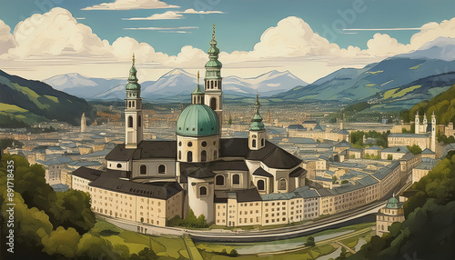 Salzburg city panoramic city view
