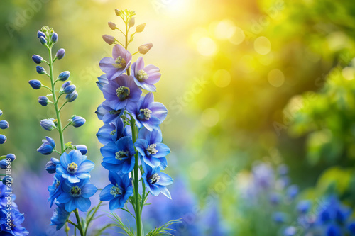 Vibrant Blue Delphiniums in Summer Bloom photo