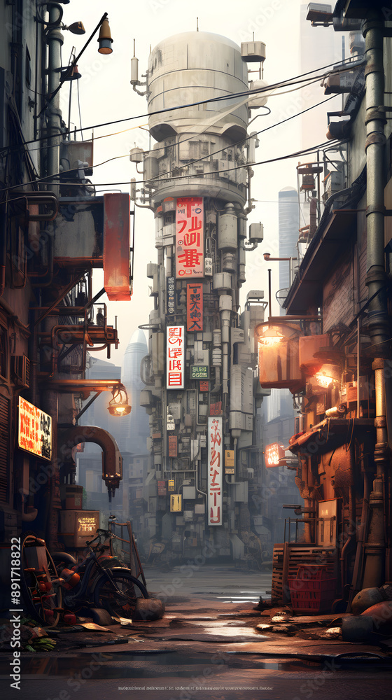 Naklejka premium Abandoned Steampunk Cityscape