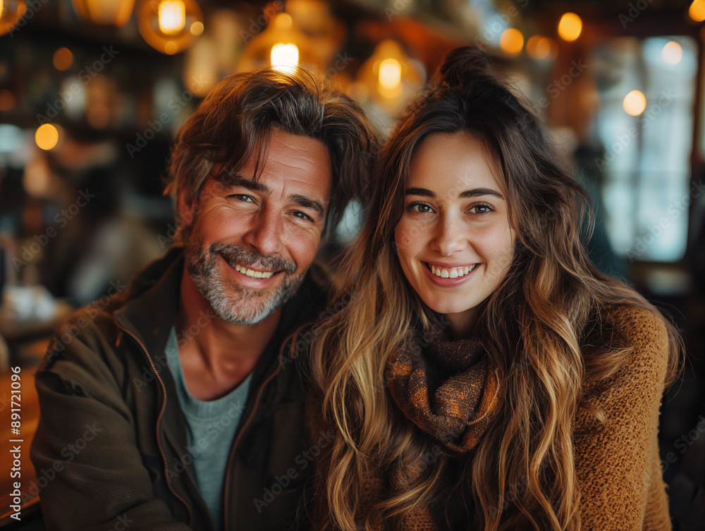 Couple Sitting Together and Smiling In Cafe. Generative AI Couple Sitting Together and Smiling In Cafe. Generative AI