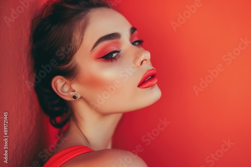 A vibrant image showing a woman's profile against a red background, expressing intensity and passion in a modern style. © ArtistiKa