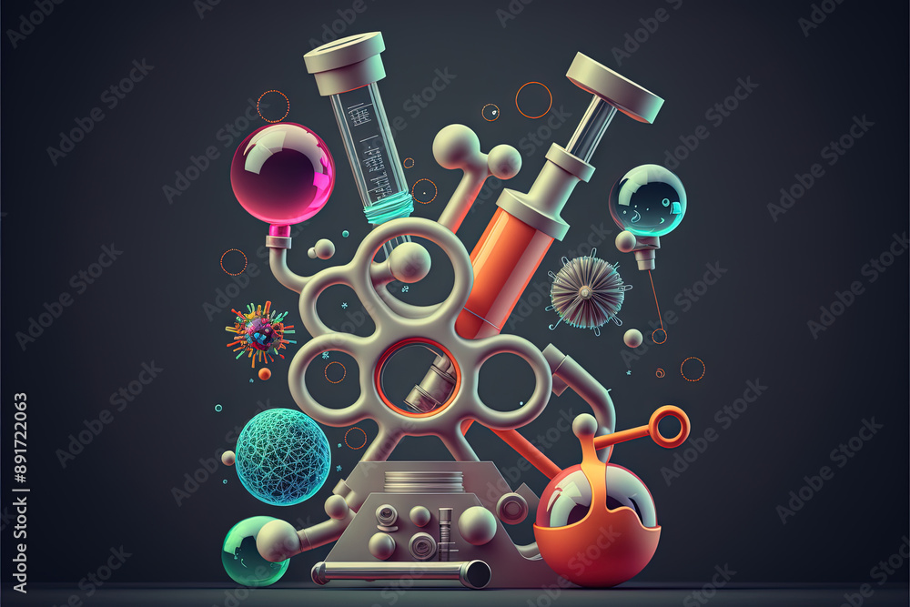 Fototapeta premium Scientific device for medical research in laboratory. Abstract microscope composition.