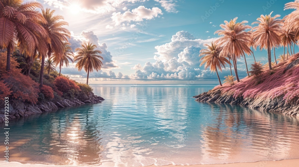Top view of tropical leaf shadows on the water surface. Palm leaf shadows on white sand beach. Beautiful abstract background banner concept for summer vacation at the beach during golden hour on gold Top view of tropical leaf shadows on the water surface. Palm leaf shadows on white sand beach. Beautiful abstract background banner concept for summer vacation at the beach during golden hour on gold