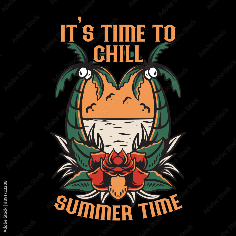 Obraz premium Vintage tattoo illustration, T shirt design, Isolated on black background 