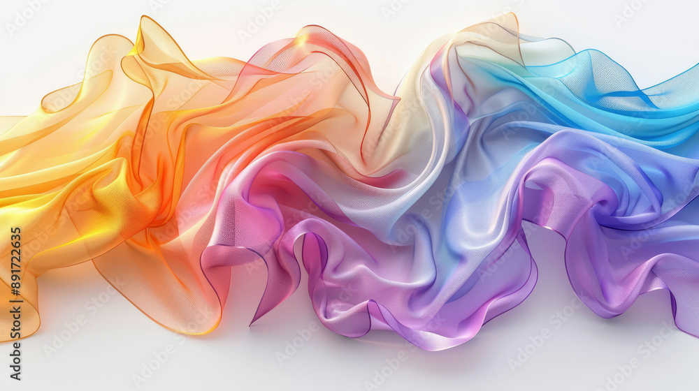 Fototapeta premium Flying rainbow silk on white background