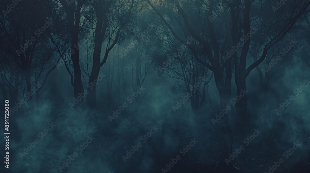 Obraz premium Spooky fog enveloping a haunted forest