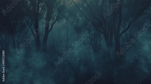 Fototapeta Naklejka Na Ścianę i Meble -  Spooky fog enveloping a haunted forest
