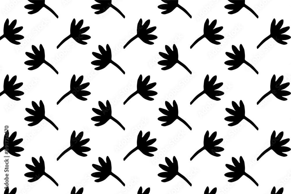 Fototapeta premium Black and white pattern, abstract seamless background, vector botanical print hand-drawn