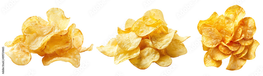 3 styles of potatoes chips volume 2. Set of isolated food on transparent background. 3 styles of potatoes chips volume 2. Set of isolated food on transparent background.