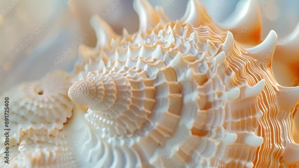 A conch shell up close its spiraled shape and ridged texture creating a unique and intriguing display. A conch shell up close its spiraled shape and ridged texture creating a unique and intriguing display.
