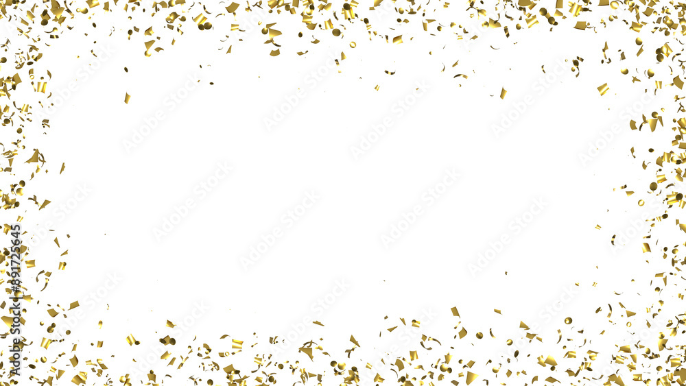 Falling shiny golden Confetti on White Background. Flying holiday tinsel. Falling shiny golden Confetti on White Background. Flying holiday tinsel.