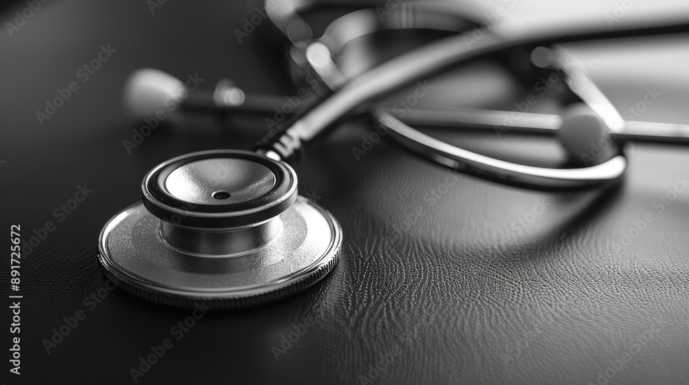 Close-up of a stethoscope on a black background, highlighting medical tools and healthcare themes in a sleek, professional setting