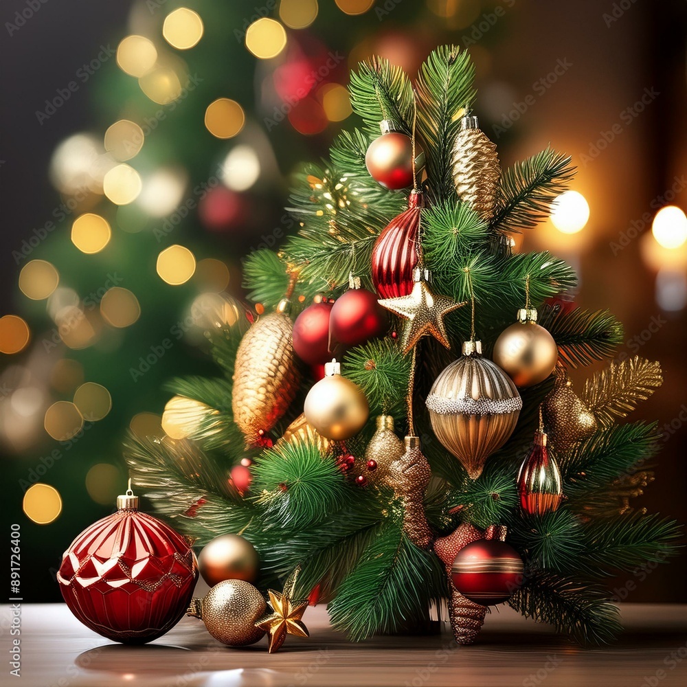 Fototapeta premium christmas tree decorations with ornaments