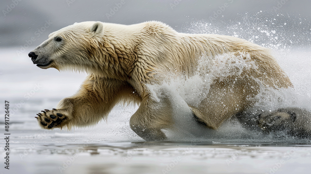 Polar Bear and Cub Running Through Snow Polar Bear and Cub Running Through Snow