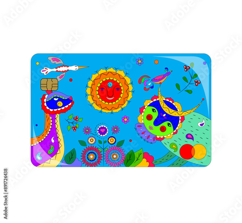 The illustration - credit card in colorful kids style.