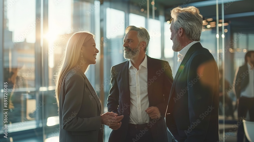 Business executives discussing a merger in a sophisticated office Business executives discussing a merger in a sophisticated office