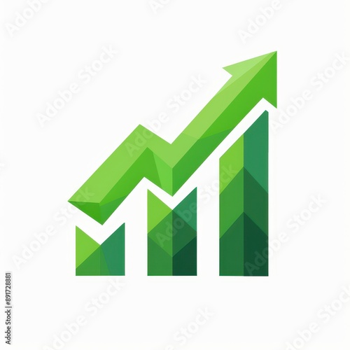 a green arrow going up on a white background