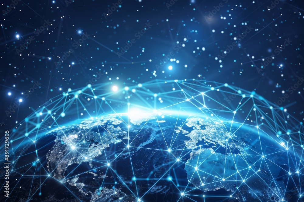 Earth with global network connections, representing connectivity and worldwide internet concept on a dark blue background Earth with global network connections, representing connectivity and worldwide internet concept on a dark blue background
