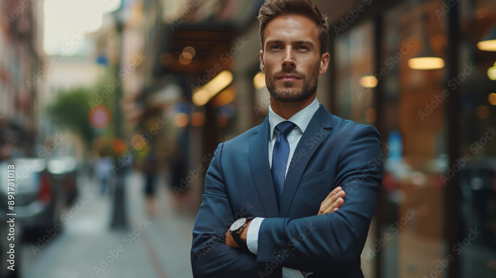 A businessman in a suit exudes confidence and professionalism, suitable for business-related presentations and websites. A businessman in a suit exudes confidence and professionalism, suitable for business-related presentations and websites.