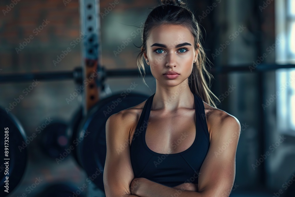 Fototapeta premium Portrait of female personal trainer in a gym
