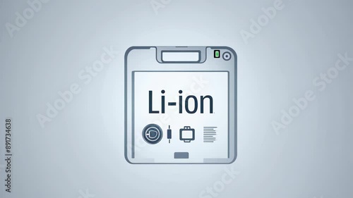 Li-ion a picture of a smartphone on a gray background. Concept: battery technology about lithium-ion batteries photo