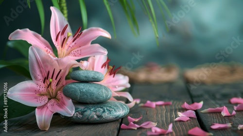 Zen-Like Arrangement of Lily and Stones