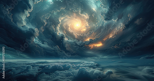 Fototapeta Naklejka Na Ścianę i Meble -  In the ancient and primeval time, when the heaven and earth first opened, mysterious power was nurtured in chaos. Generative AI.