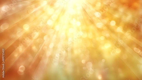 A bright yellow sunbeam is shining through a window, casting a warm glow on the room. The light is scattered by the window blinds, creating a soft, dreamy atmosphere