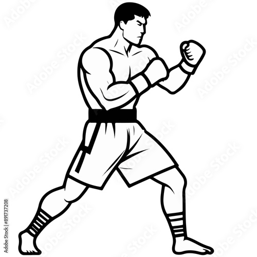 Series - Illustration of a Boxer on neutral background | Fight Sport, Martial Arts | Different positions and moves | Monochrome | Kick Boxer, Kickboxing