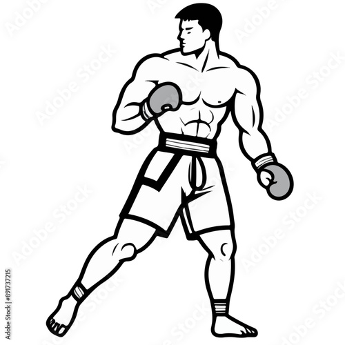 Series - Illustration of a Boxer on neutral background | Fight Sport, Martial Arts | Different positions and moves | Monochrome | Kick Boxer, Kickboxing