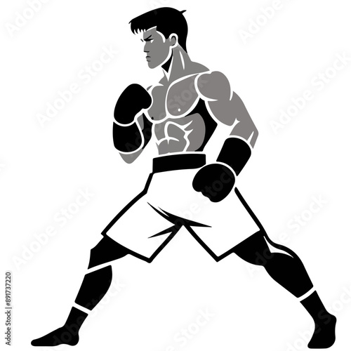 Series - Illustration of a Boxer on neutral background | Fight Sport, Martial Arts | Different positions and moves | Monochrome | Kick Boxer, Kickboxing