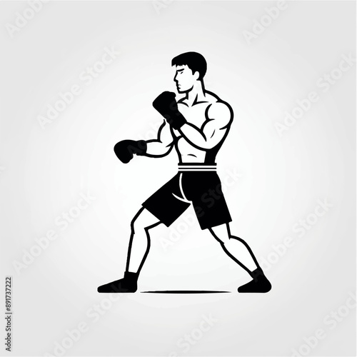 Series - Illustration of a Boxer on neutral background | Fight Sport, Martial Arts | Different positions and moves | Monochrome | Kick Boxer, Kickboxing