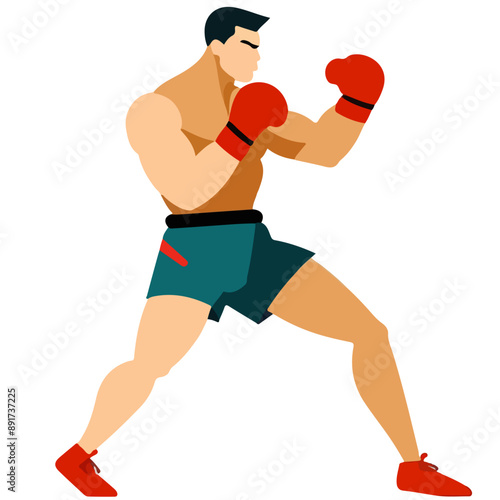 Series - Illustration of a Boxer | Fight Sport | Martial Arts | Different positions and moves | Colored