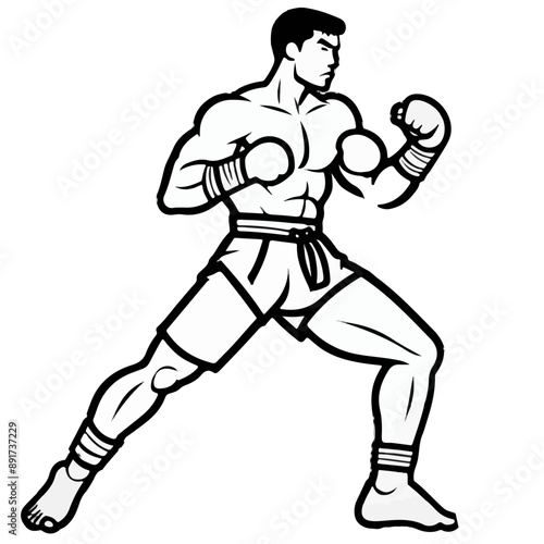Series - Illustration of a Boxer on neutral background | Fight Sport, Martial Arts | Different positions and moves | Monochrome | Kick Boxer, Kickboxing