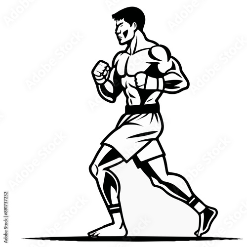 Series - Illustration of a Boxer on neutral background | Fight Sport, Martial Arts | Different positions and moves | Monochrome | Kick Boxer, Kickboxing