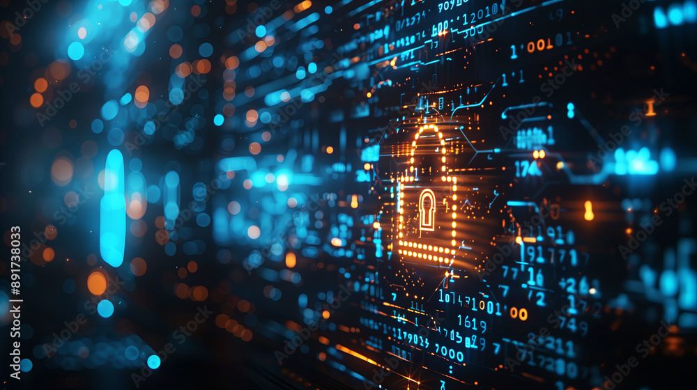 Obraz premium Cybersecurity Lock Visualization on Digital Interface.