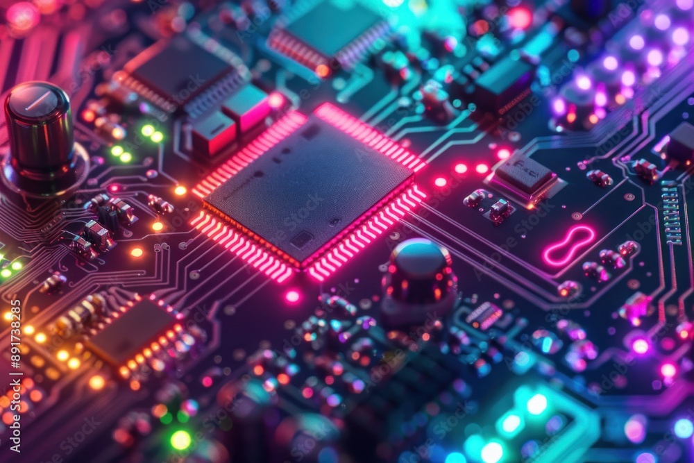 Digital Circuit Board with Colorful Glowing Light Digital Circuit Board with Colorful Glowing Light