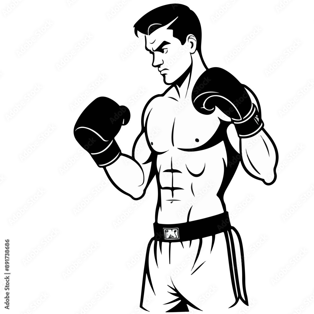 Series - Illustration of a Boxer on neutral background | Fight Sport, Martial Arts | Different positions and moves | Monochrome | Kick Boxer, Kickboxing Series - Illustration of a Boxer on neutral background | Fight Sport, Martial Arts | Different positions and moves | Monochrome | Kick Boxer, Kickboxing