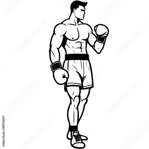 Series - Illustration of a Boxer on neutral background | Fight Sport, Martial Arts | Different positions and moves | Monochrome | Kick Boxer, Kickboxing