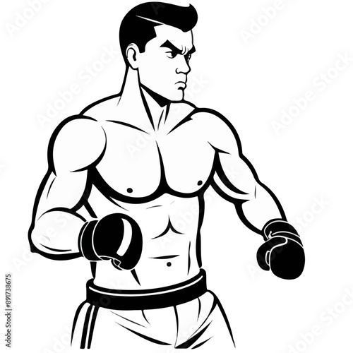Series - Illustration of a Boxer on neutral background | Fight Sport, Martial Arts | Different positions and moves | Monochrome | Kick Boxer, Kickboxing