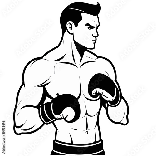 Series - Illustration of a Boxer on neutral background | Fight Sport, Martial Arts | Different positions and moves | Monochrome | Kick Boxer, Kickboxing