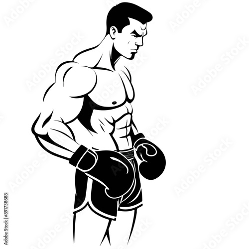 Series - Illustration of a Boxer on neutral background | Fight Sport, Martial Arts | Different positions and moves | Monochrome | Kick Boxer, Kickboxing