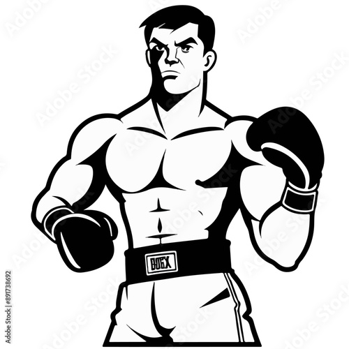 Series - Illustration of a Boxer on neutral background | Fight Sport, Martial Arts | Different positions and moves | Monochrome | Kick Boxer, Kickboxing