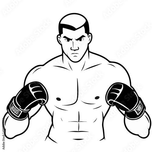 Series - Illustration of a Boxer on neutral background | Fight Sport, Martial Arts | Different positions and moves | Monochrome | Kick Boxer, Kickboxing