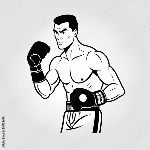 Series - Illustration of a Boxer on neutral background | Fight Sport, Martial Arts | Different positions and moves | Monochrome | Kick Boxer, Kickboxing