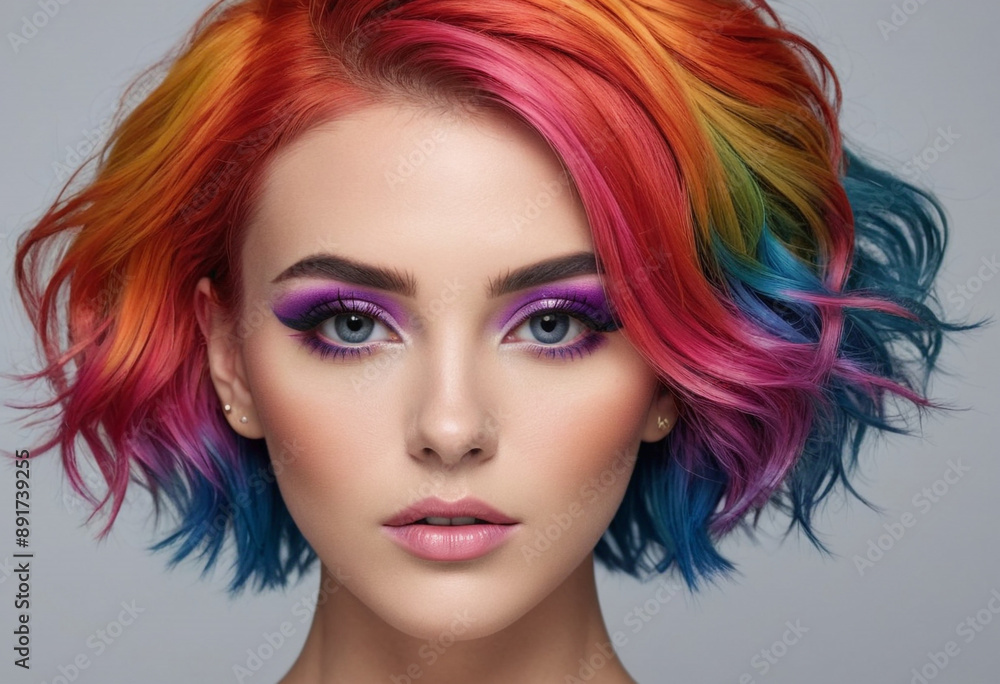 A person with brightly dyed hair and bold makeup, embracing individuality. A person with brightly dyed hair and bold makeup, embracing individuality.